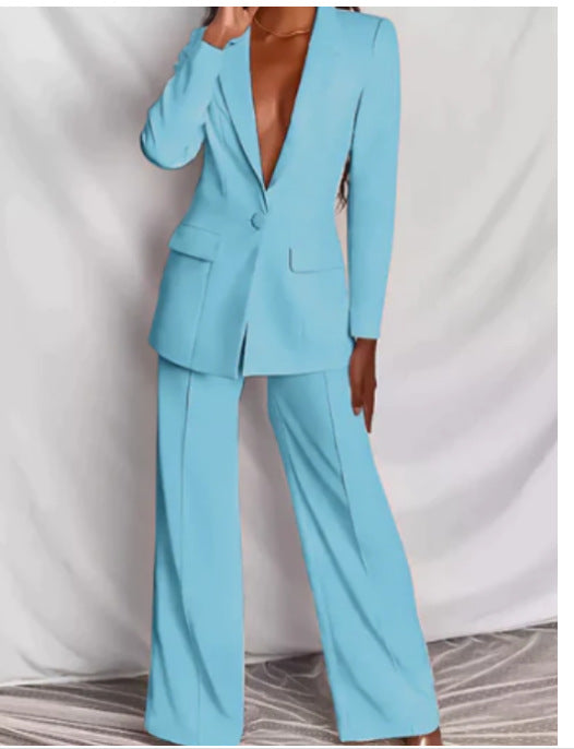 Women's Professional Blazer & Trousers Suit Set – Long Sleeve, Full Length