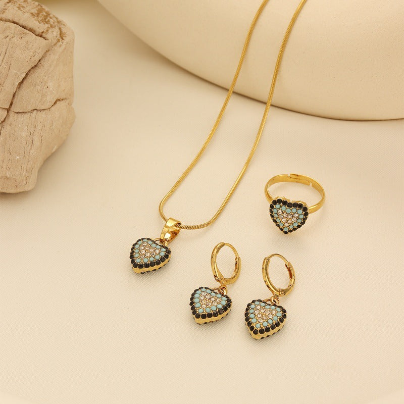 Crystal Heart Evil Eye Jewelry Set