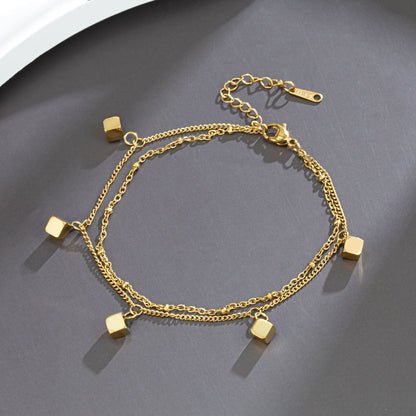 18k gold plated light luxury square double-layer design anklet
