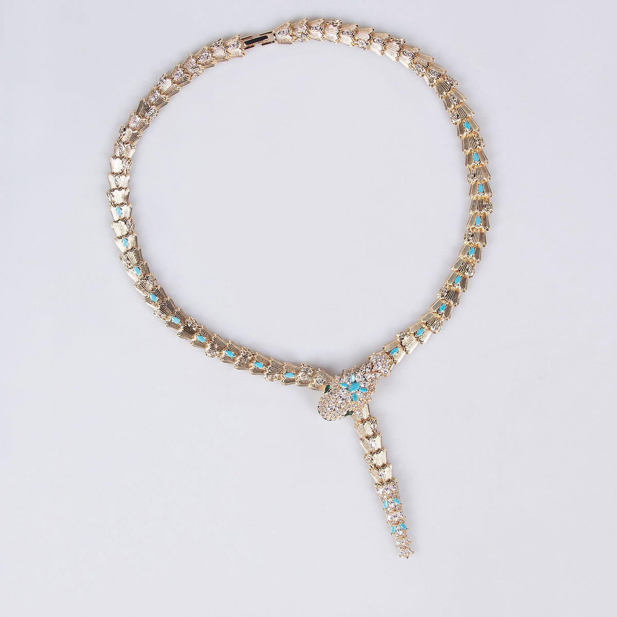 S925 Silver and Zircon Snake-Design Necklace and Earrings Jewelry Set