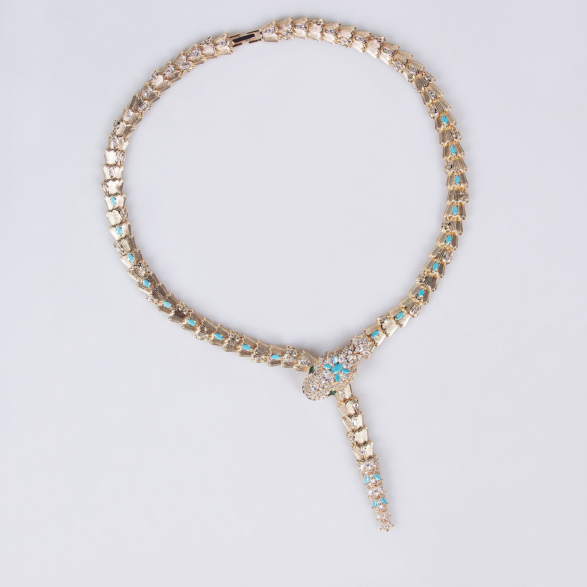 S925 Silver and Zircon Snake-Design Necklace and Earrings Jewelry Set