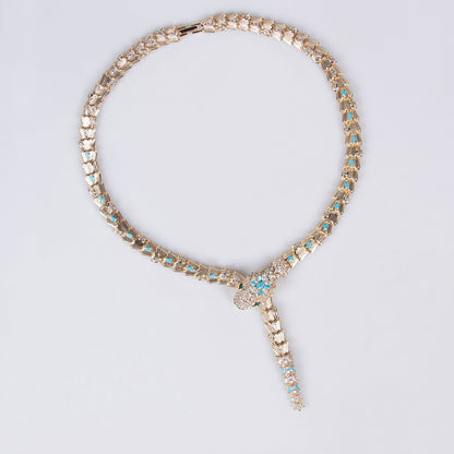 S925 Silver and Zircon Snake-Design Necklace and Earrings Jewelry Set
