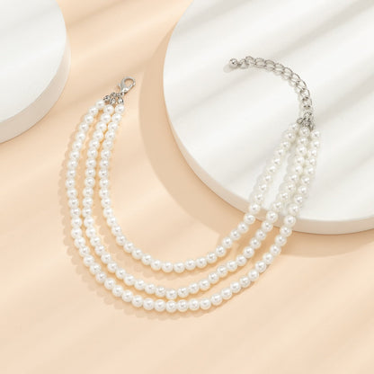 Temperament Imitation Pearl Beaded Tassel Anklet