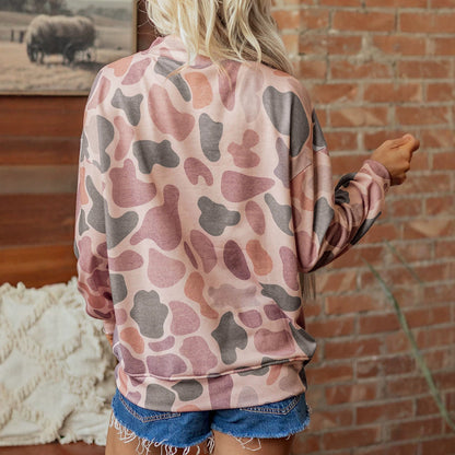 Women's Camouflage Print Color-Block Loose Sweatshirt