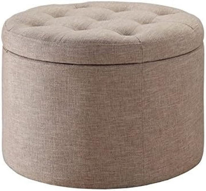 Round Shoe Ottoman Tan Fabric 12 Compartment Storage
