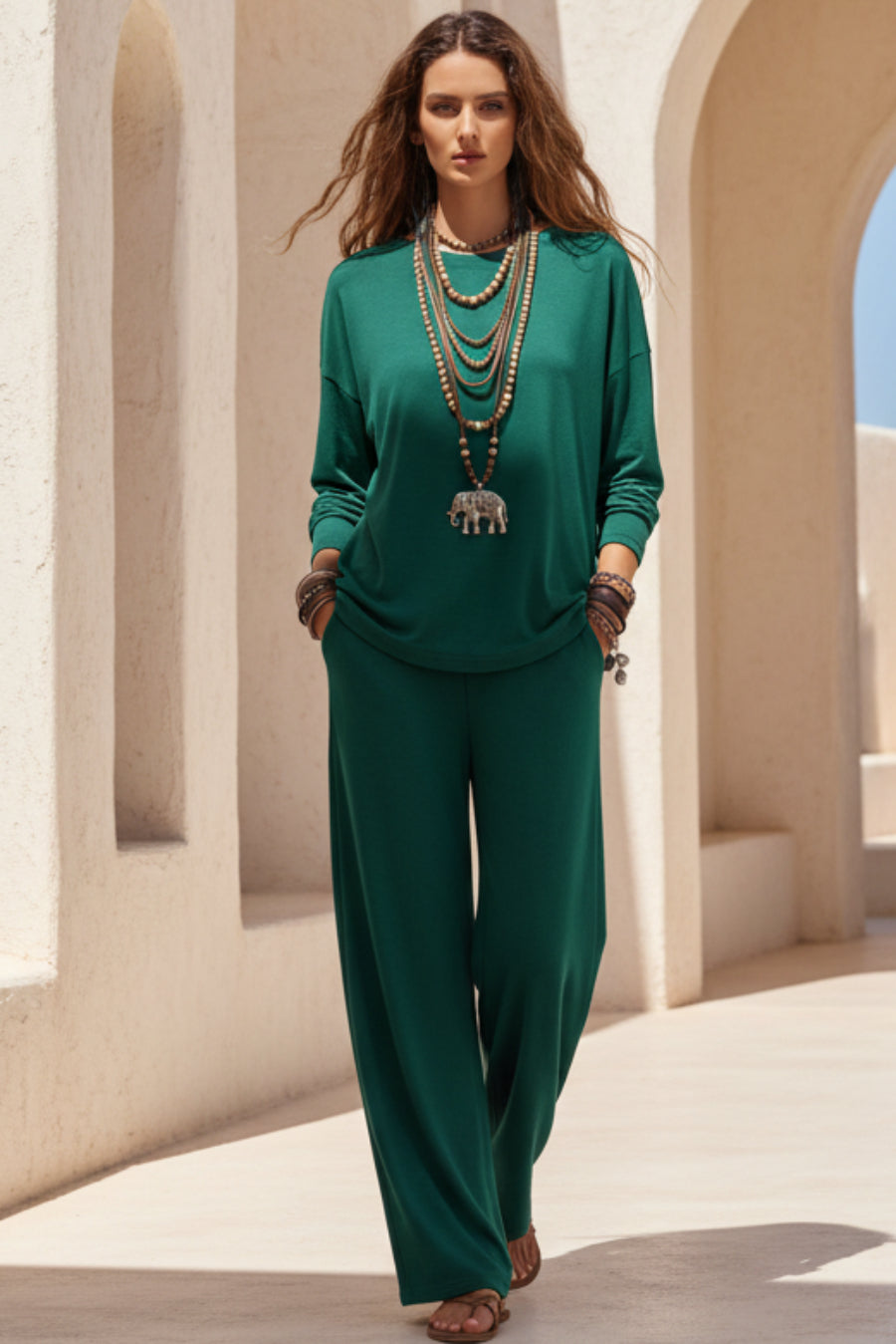 Women's Batwing-Sleeve Oversized Top & Wide-Leg Pants Set