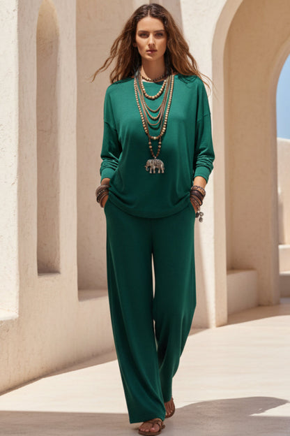 Women's Batwing-Sleeve Oversized Top & Wide-Leg Pants Set