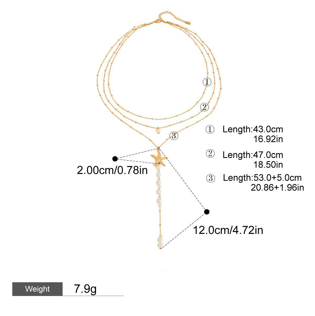 18K gold multi-layer chain with starfish and pearl tassel design exquisite and noble necklace