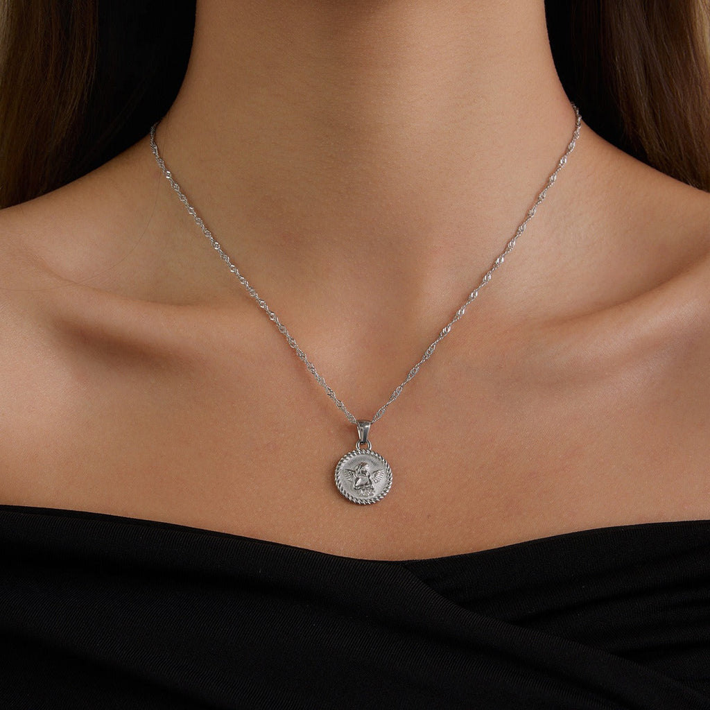 Round necklace with angel pattern design, classic and fashionable