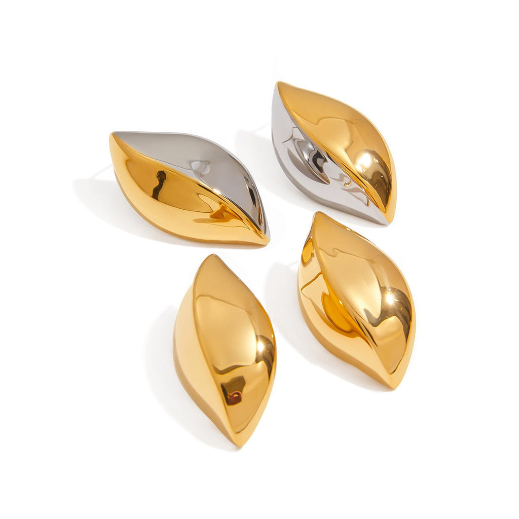 18K gold geometric shape with gold and silver color matching design simple personality earrings