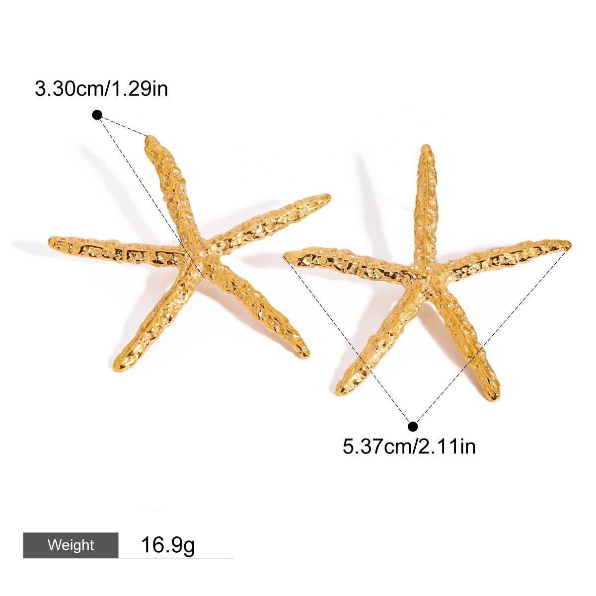 18K gold starfish-shaped earrings with a simple and unique design