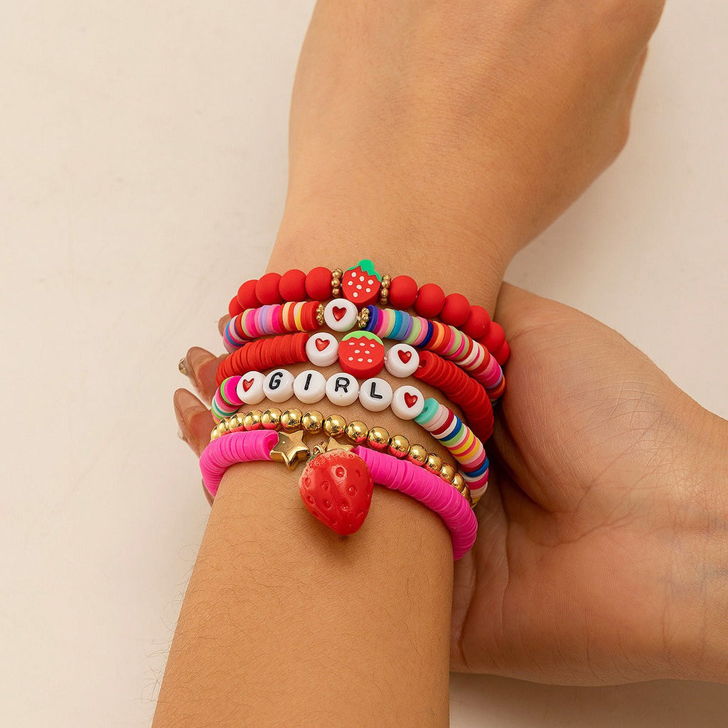 Strawberry polymer clay beaded bracelet