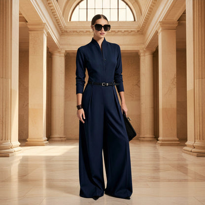 Women's Stand-Collar Long-Sleeve Wide-Leg Jumpsuit