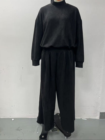Women's Mock Turtleneck Balloon Sleeve Top & Pleated Wide-Leg Trousers Set