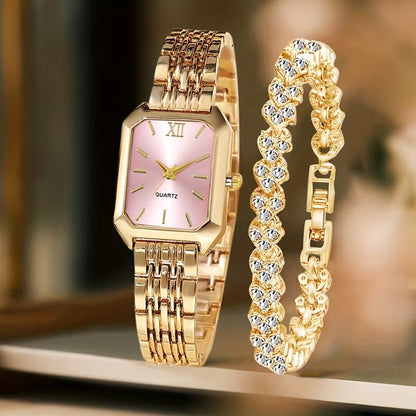 Womens Square-Shape Quartz Wristwatch Set