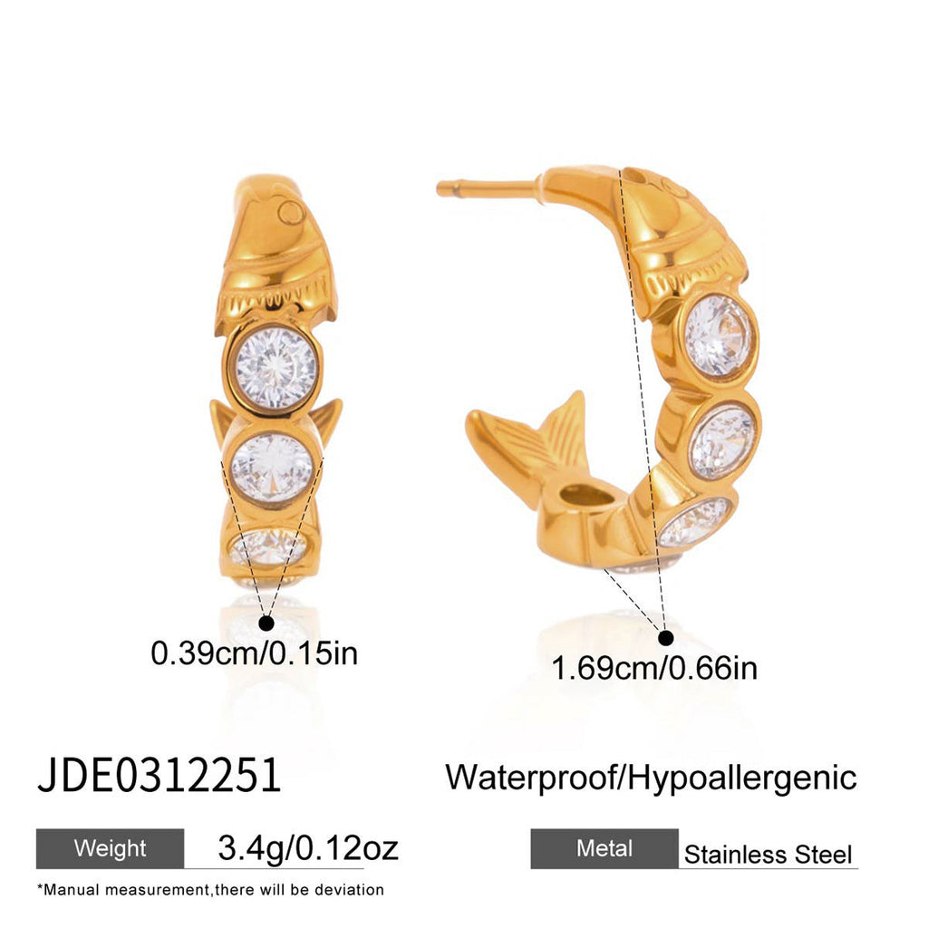 Zircon Fish C Hoop Earrings