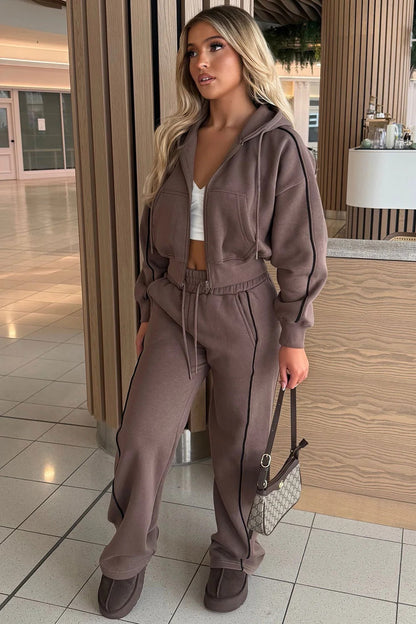 Women's Fleece Cropped Zip Hoodie & Wide-Leg Pants Set