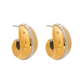 18k gold teardrop-shaped earrings with gold and silver color matching design, simple and unique