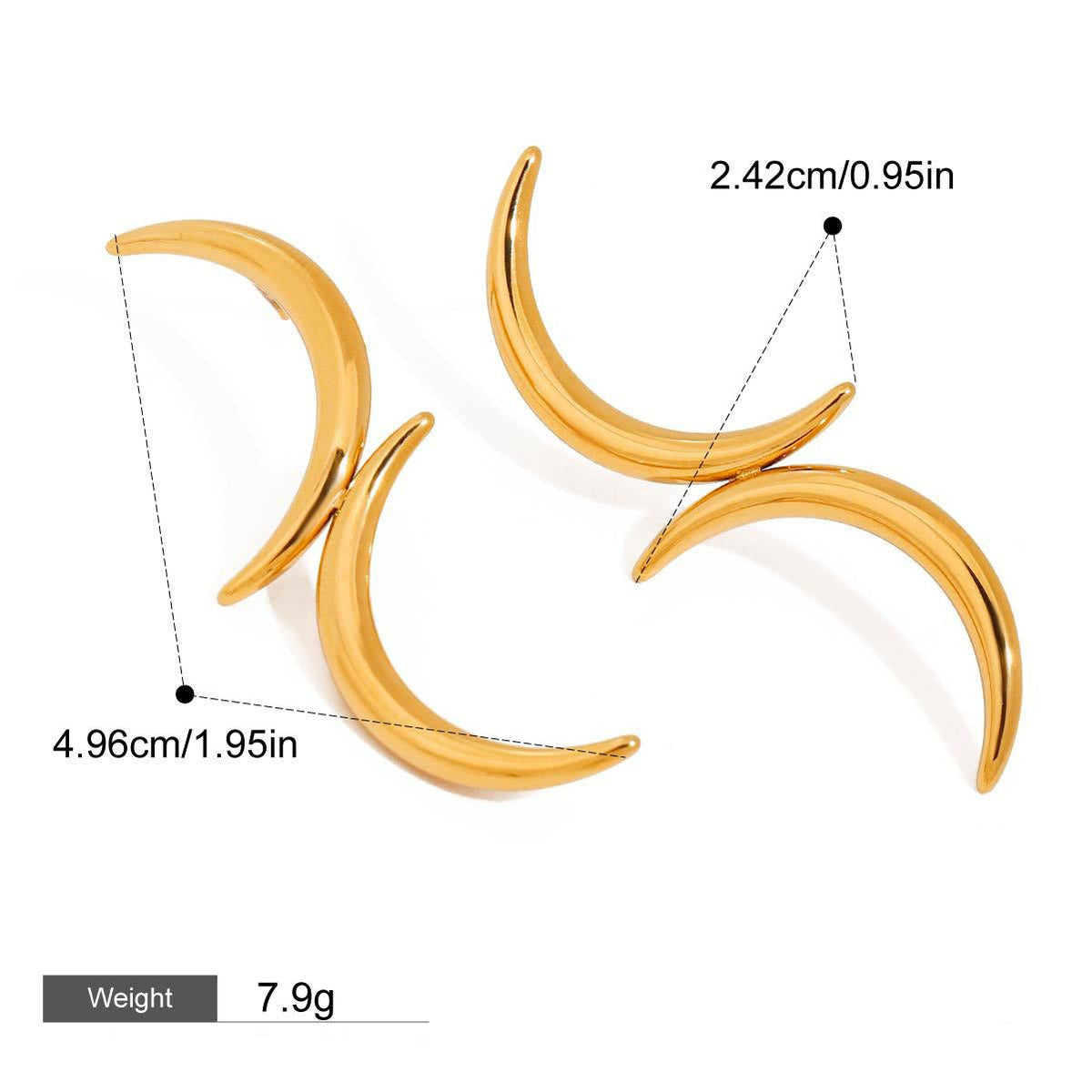 18K gold moon-shaped design light luxury simple earrings