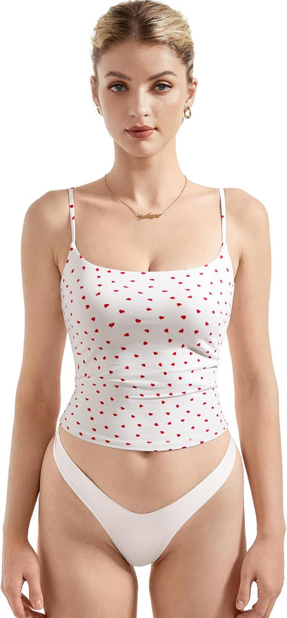 Women Square Neck Tank Top - Summer Cami with Adjustable Straps
