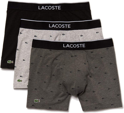 Lacoste Underwear Men's 3-Pack Allover Croc Cotton Stretch Boxer Briefs