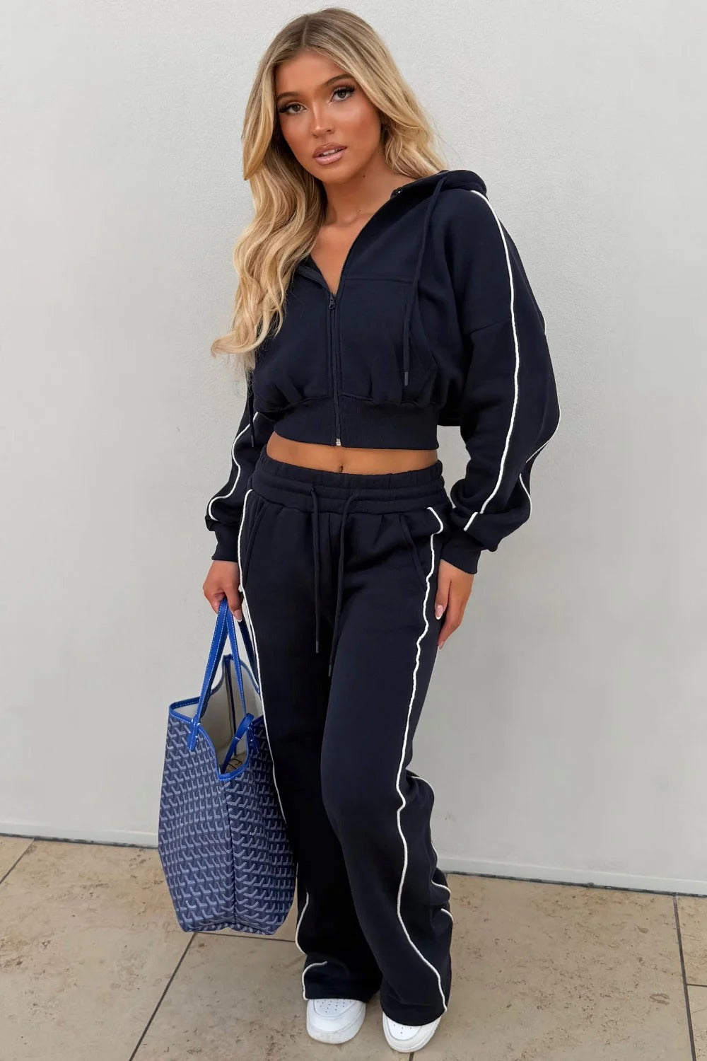 Women's Fleece Cropped Zip Hoodie & Wide-Leg Pants Set