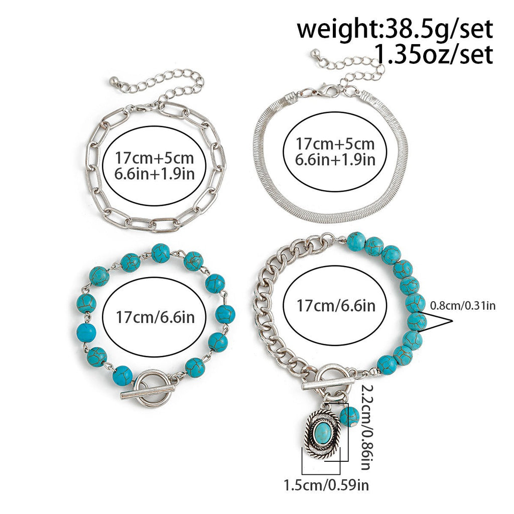 Imitation Turquoise Cactus Tag Bracelet Set