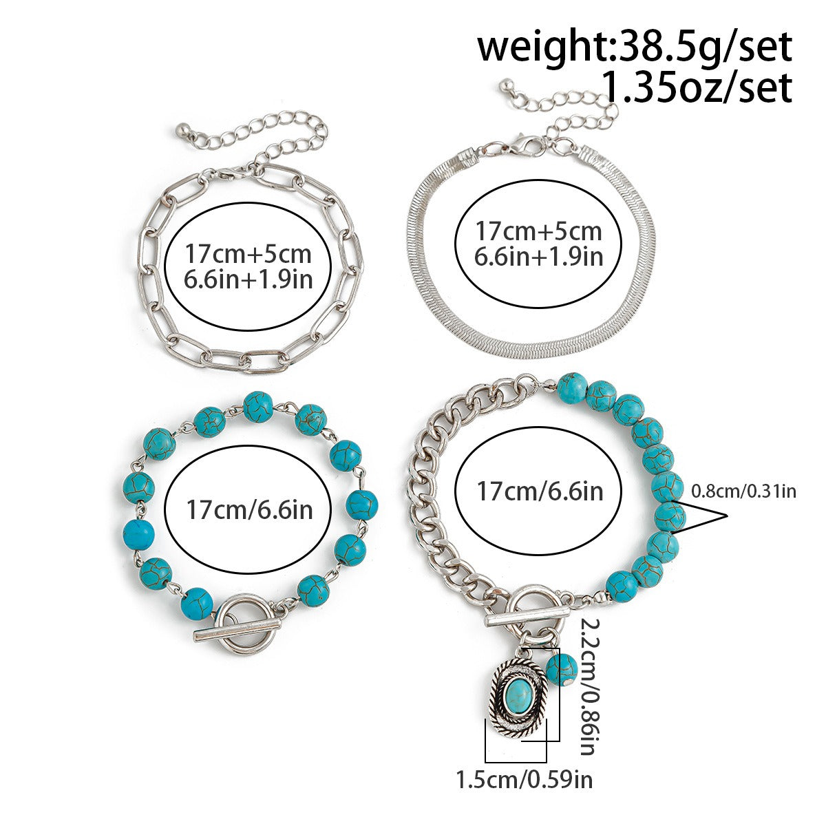 Imitation Turquoise Cactus Tag Bracelet Set