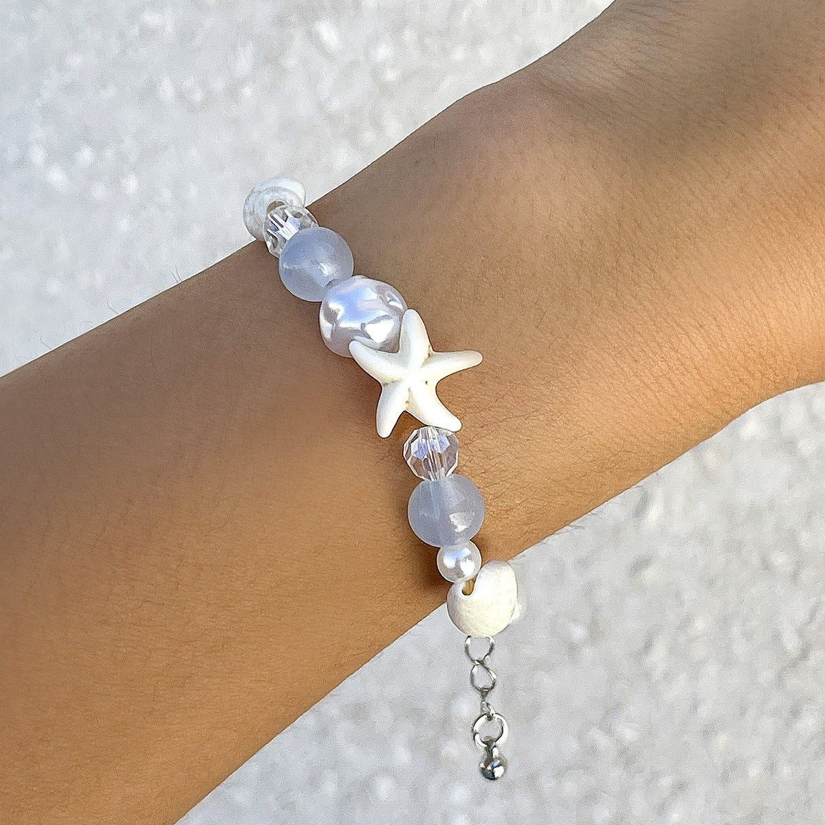 Ocean-style shell and starfish crystal beaded bracelet