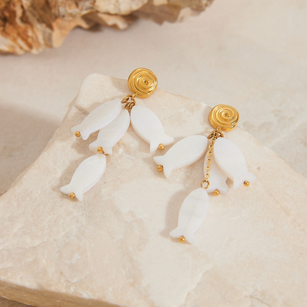 18K gold thread with fish-shaped tassel design exquisite and noble earrings