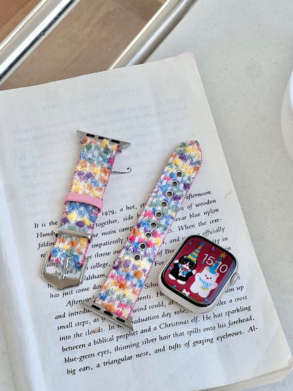 Christmas-themed Wool And Leather Watch Strap Suitable For