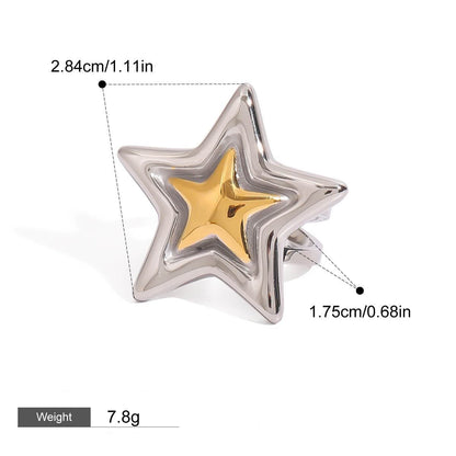 18K gold five-pointed star with texture design simple personality ring