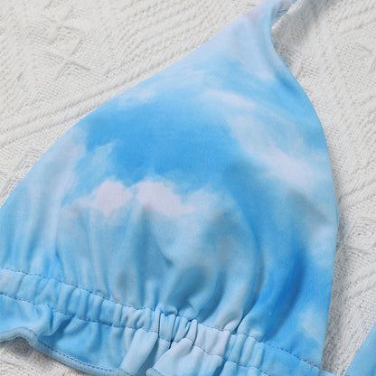 Skirted Swimsuit Women Tie-dye Piece Suit Bikini High Cut Ruffle Swimwear Women Halter Swim Suit Knot Bathing Suit