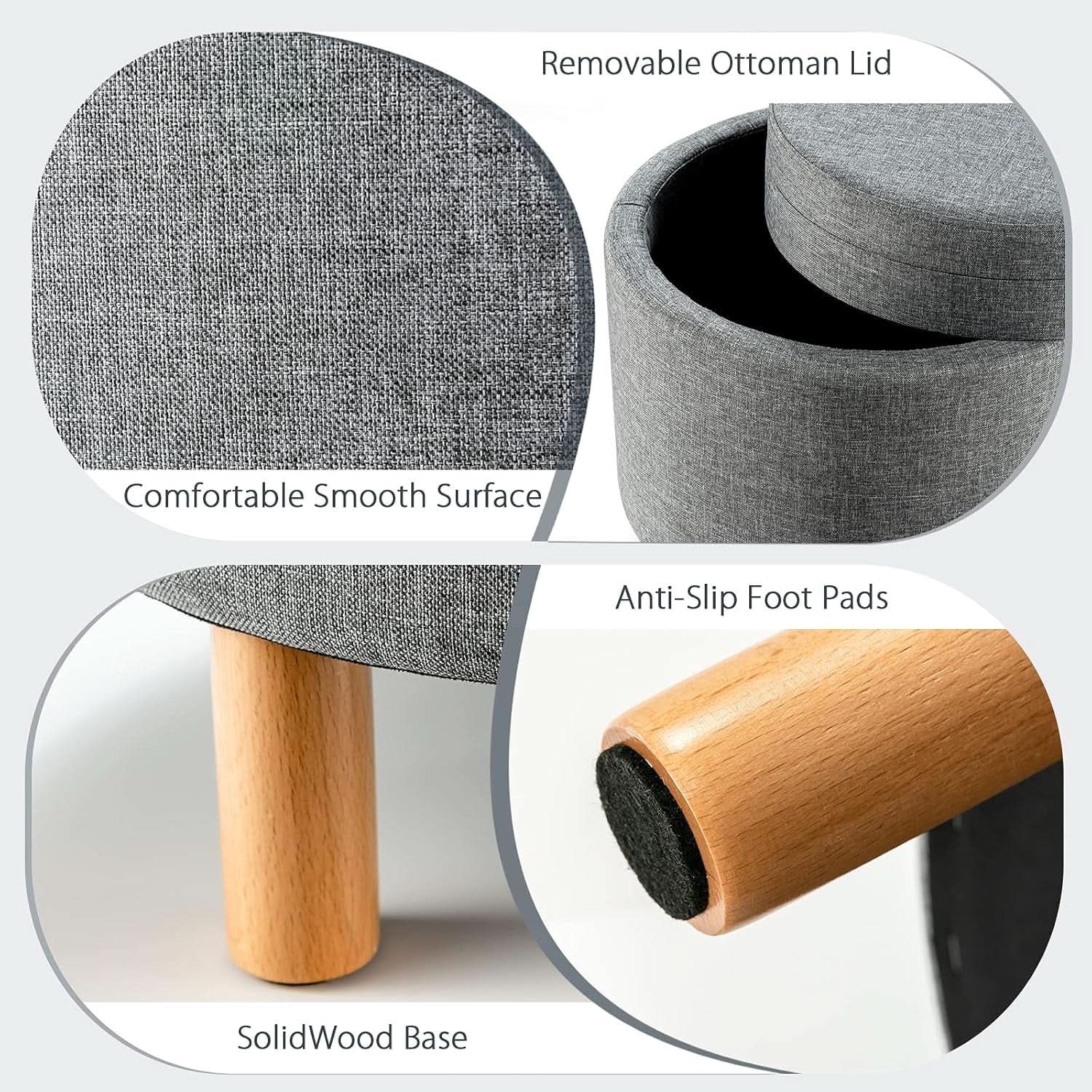 Grey Premium Microfiber Storage Ottoman Large Tray