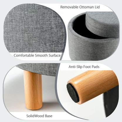 Grey Premium Microfiber Storage Ottoman Large Tray