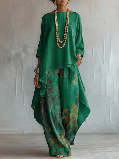 Solid Color Sleeveless Top & Wide-Leg Pants Two-Piece Set