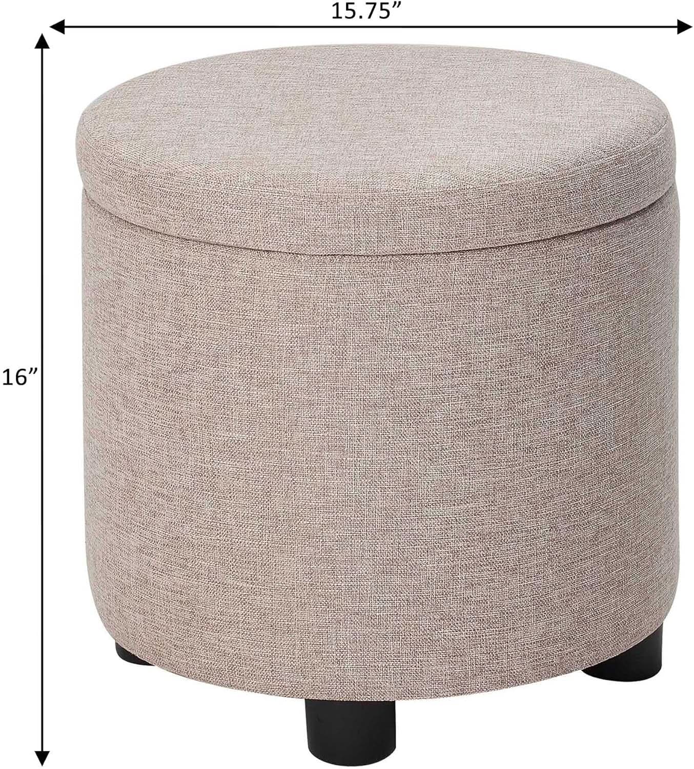Round Storage Ottoman Upholstered Removable Tray Lid