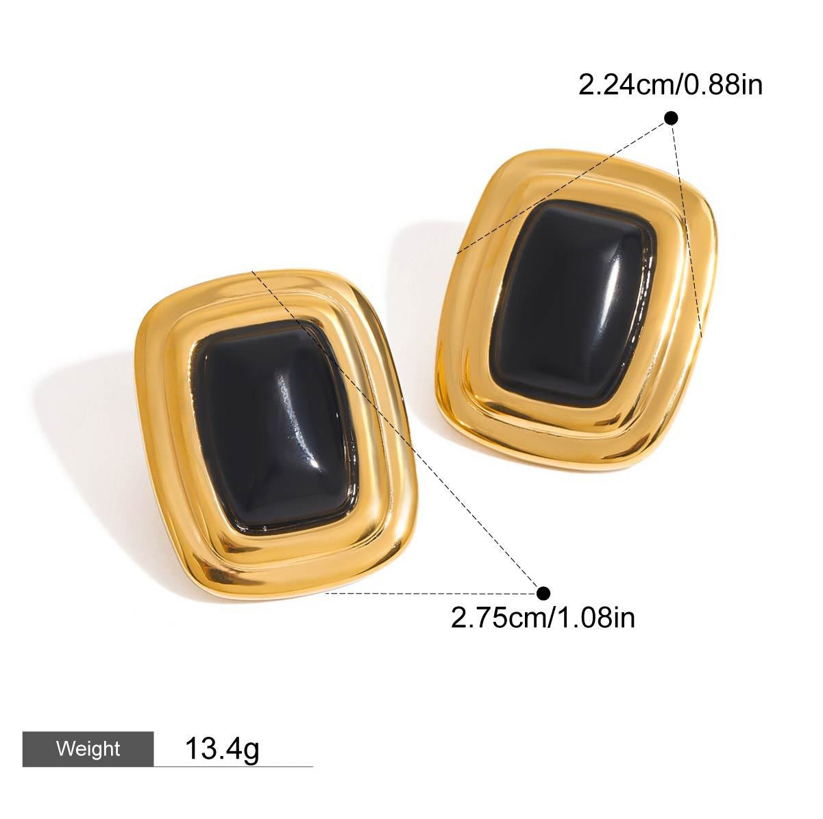 18K gold geometric square with texture design classic retro earrings