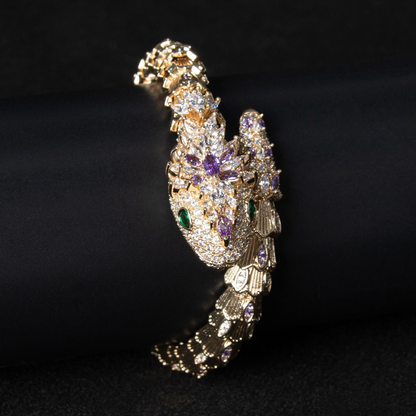 18K Gold Snake and Marcasite Bracelet