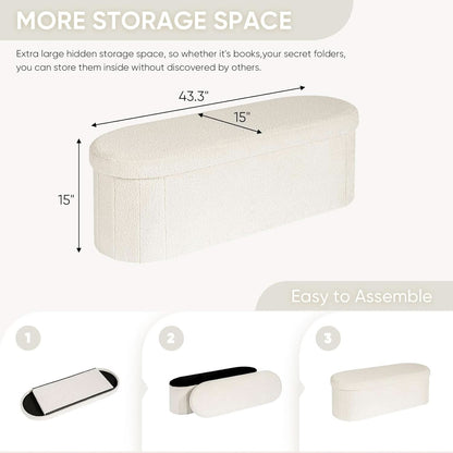 Sherpa Lined Folding Storage Ottoman 43.3 Inch White