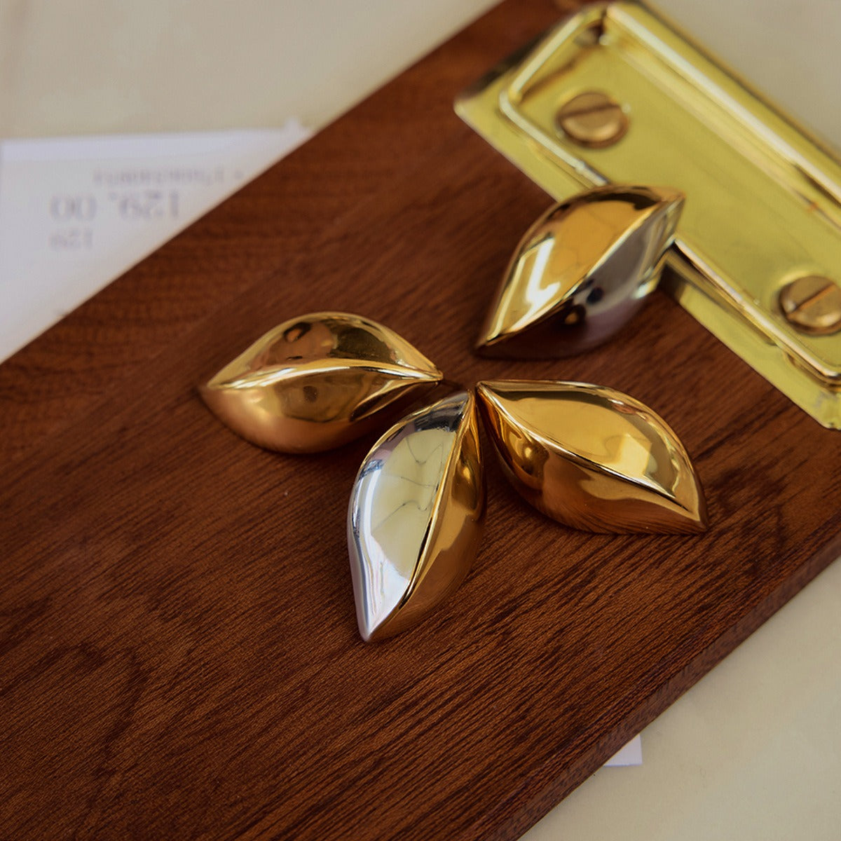 18K gold geometric shape with gold and silver color matching design simple personality earrings