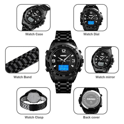 Dual-display Multi-function Business Steel-band Digital Watch