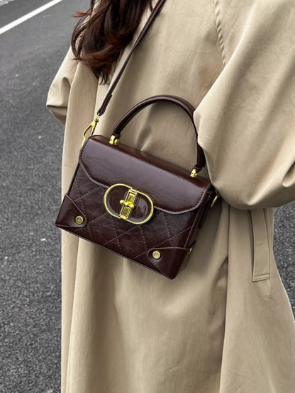 Quilted Pattern Top Handle Crossbody Bag