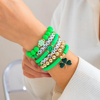 Leafy Clover Letter Bracelet Simple Green Beaded Bracelet