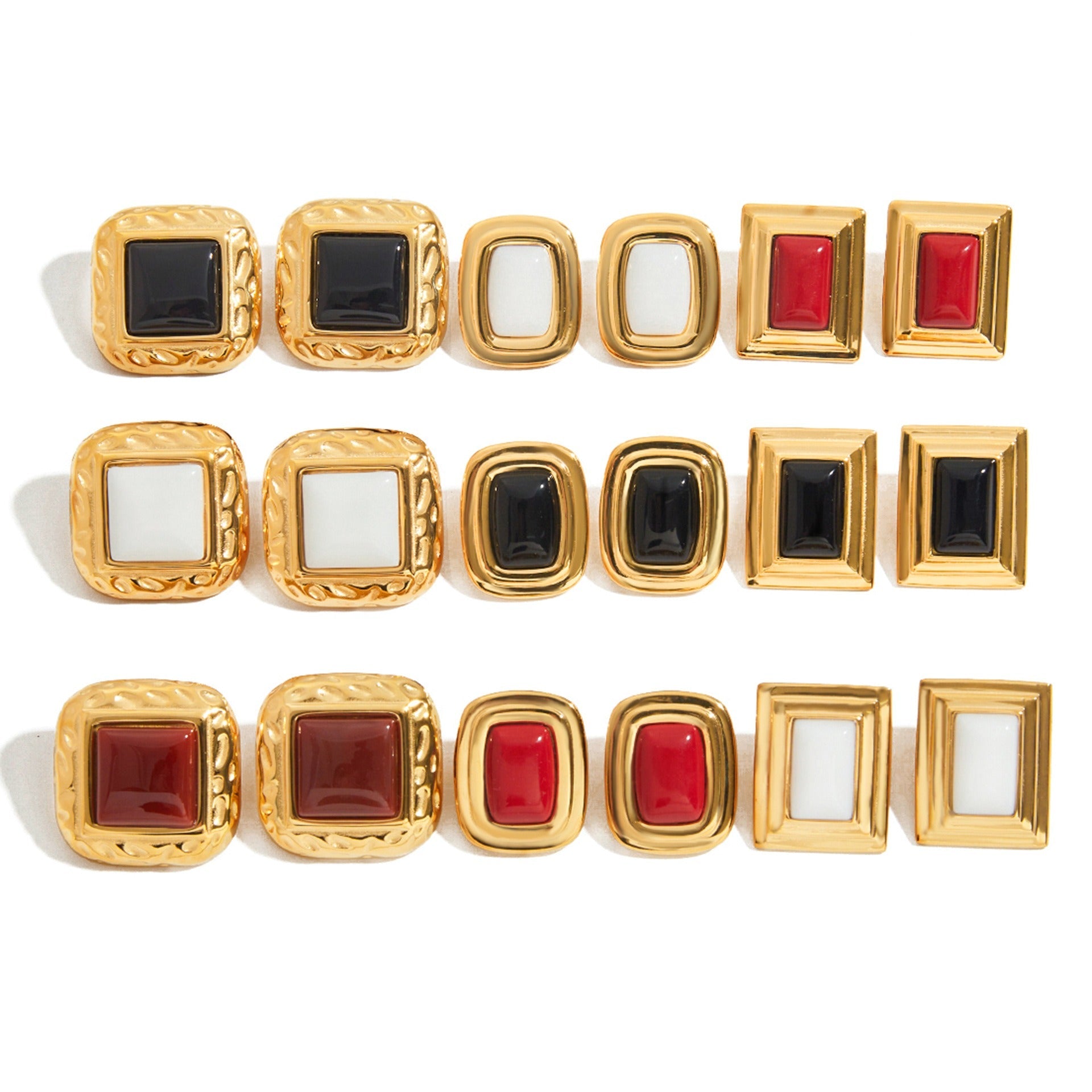 18K gold geometric square with texture design classic retro earrings