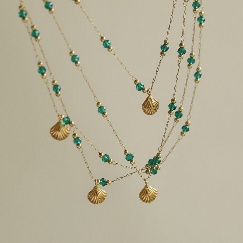 18k gold light luxury high-end shell green bead anklet