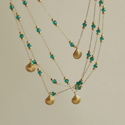 18k gold light luxury high-end shell green bead anklet