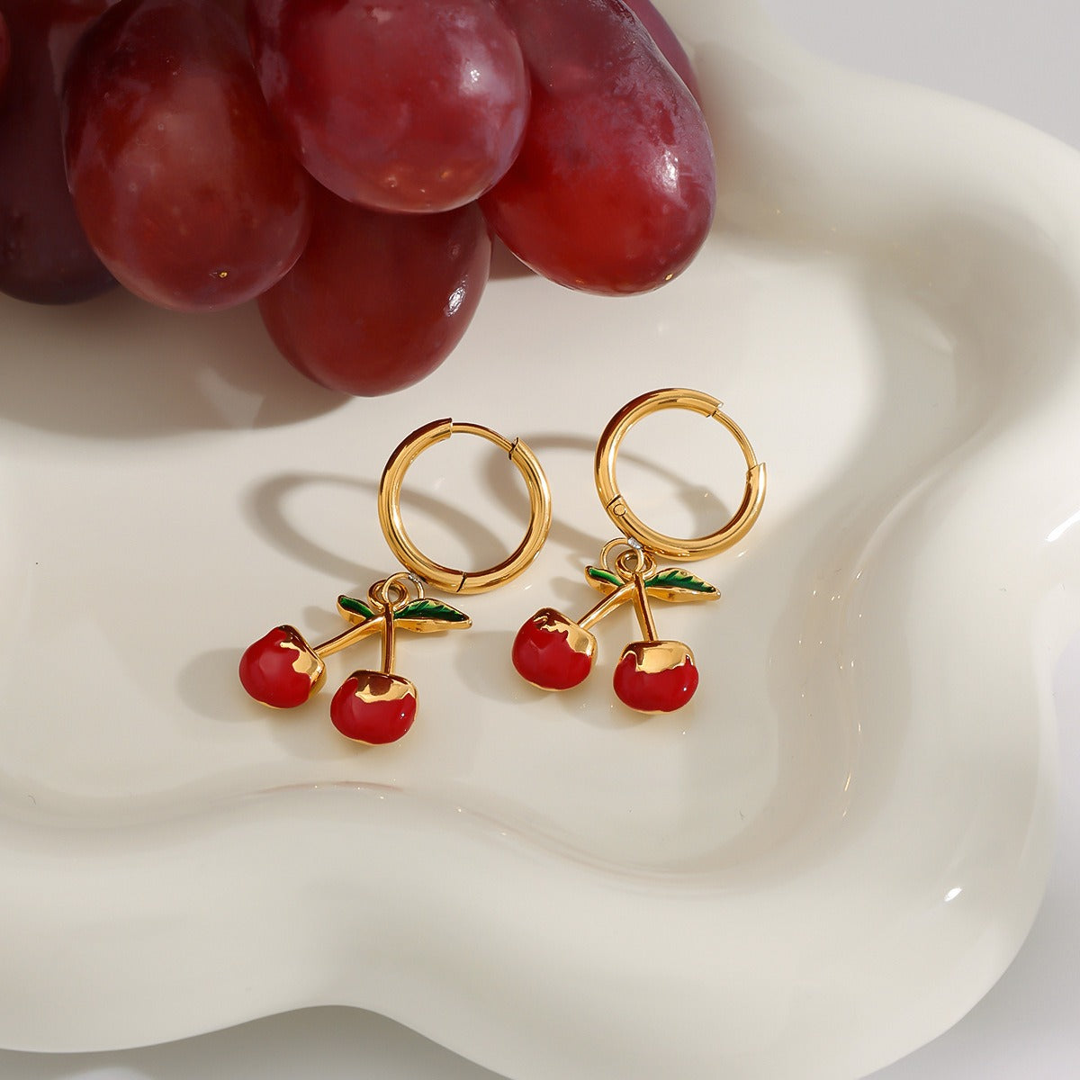 18K Gold Cherry Shaped Earrings with Exquisite and Unique Design
