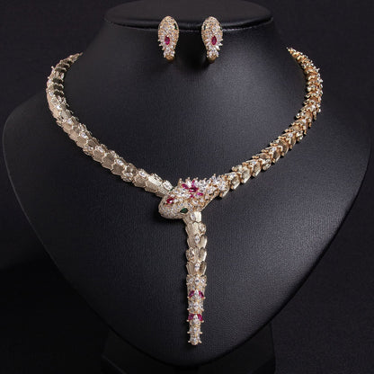 S925 Silver and Zircon Snake-Design Necklace and Earrings Jewelry Set