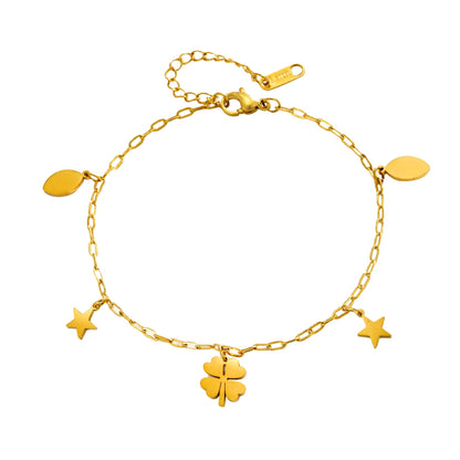 18k gold-plated four-petal bell flower pendant titanium steel anklet